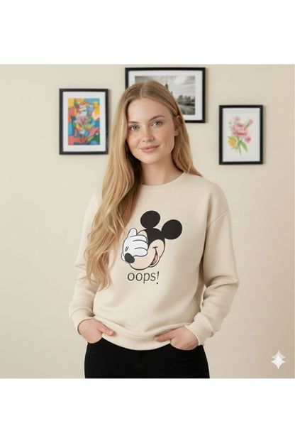 Oversize MICKY OOPS Bisiklet Yaka Sweatshirt