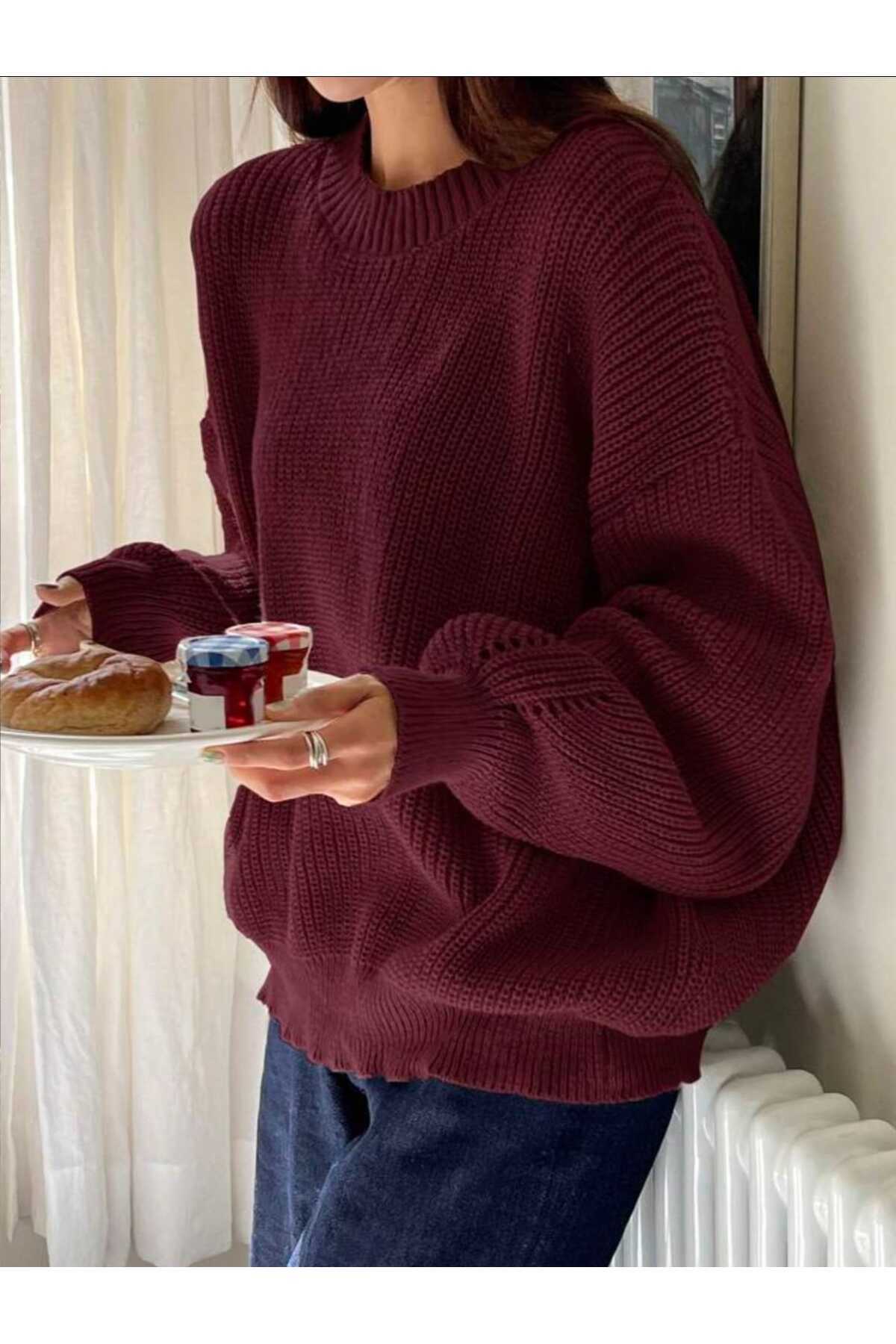 TRİKO Örme Oversize Bisiklet Yaka Kazak