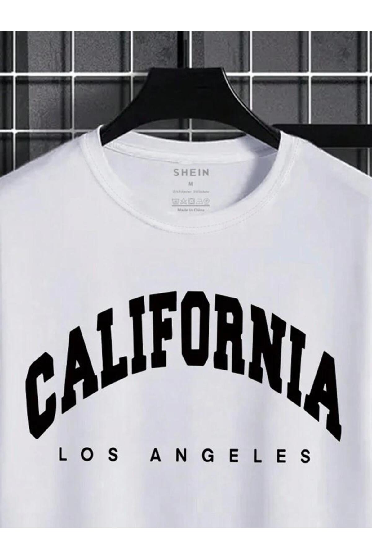 Erkek Siyah CALİFORNİA Baskılı Oversize T-shirt Şort TAKIMI