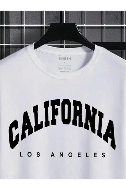Erkek Siyah CALİFORNİA Baskılı Oversize T-shirt Şort TAKIMI