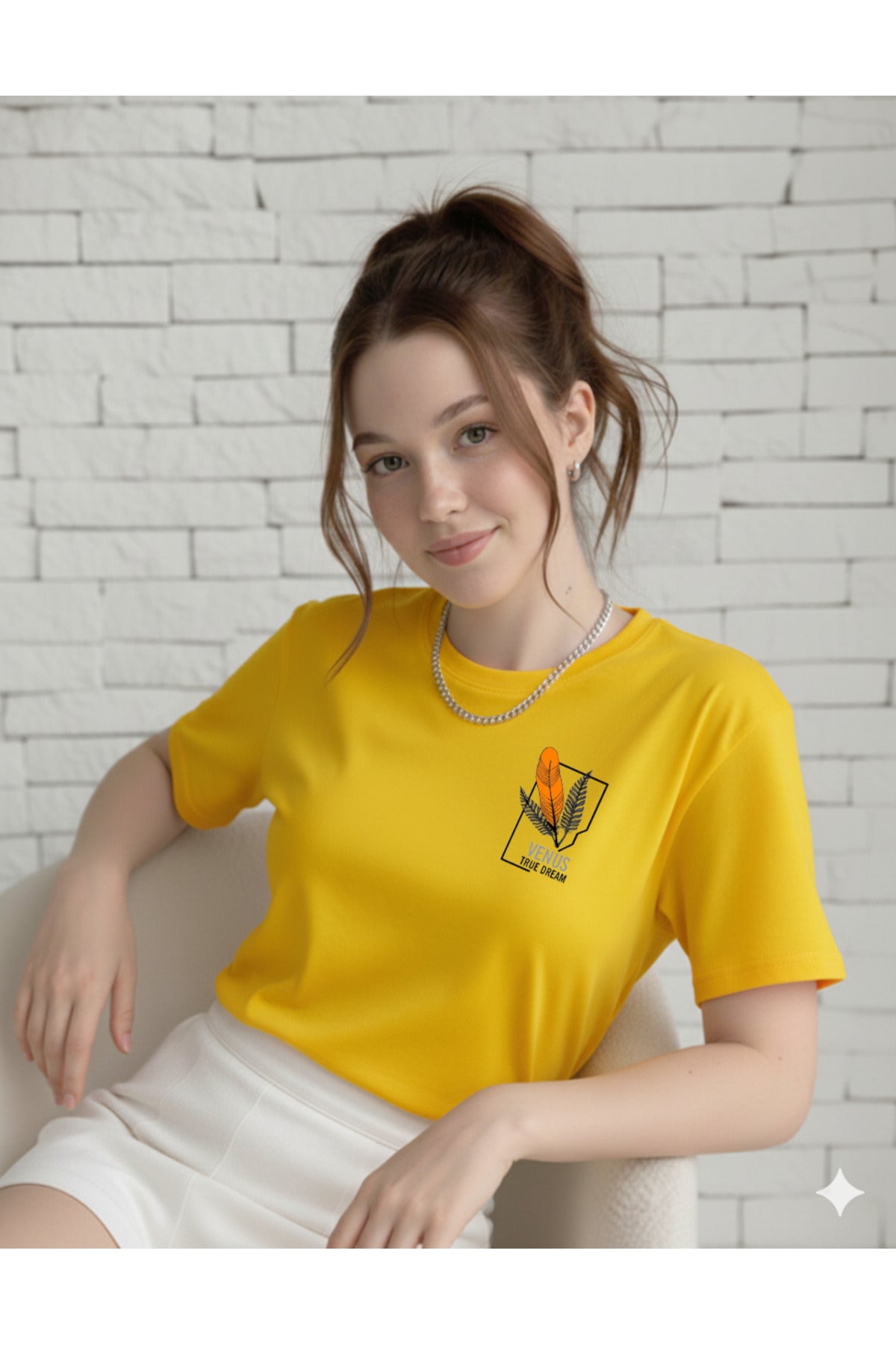 Venus Baskılı Kadın Pamuklu Bisiklet Yaka Tshirt