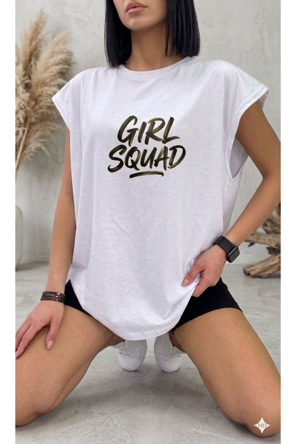 GIRL SQUAD Baskılı Kadın Sıfır Kol Sporcu Tshirt