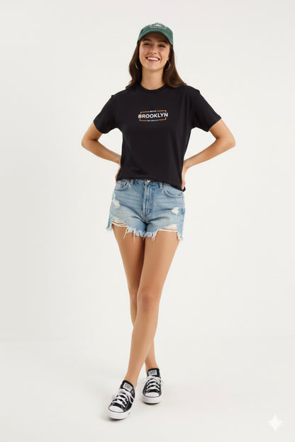 BKLYN Brooklyn Baskılı Regular Kalıp Kadın Yeni Sezon T-Shirt
