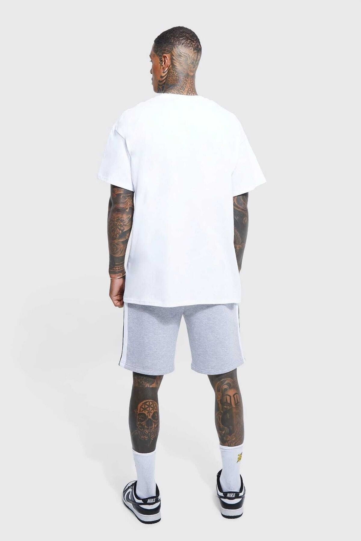 Nebraska Baskılı Oversize Bisiklet Yaka Beyaz Pamuk Tshirt