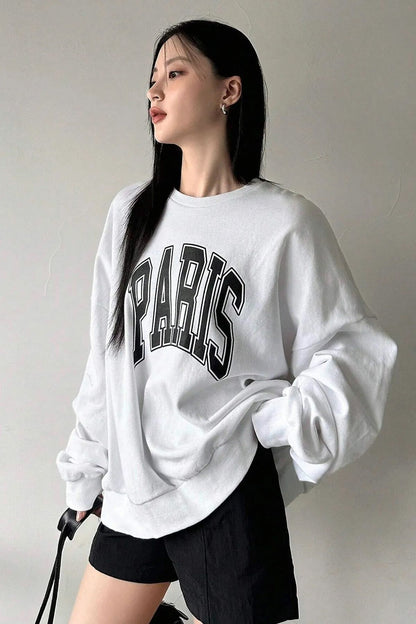 Pari?s Baskılı Bisiklet Yaka Sweatshirt
