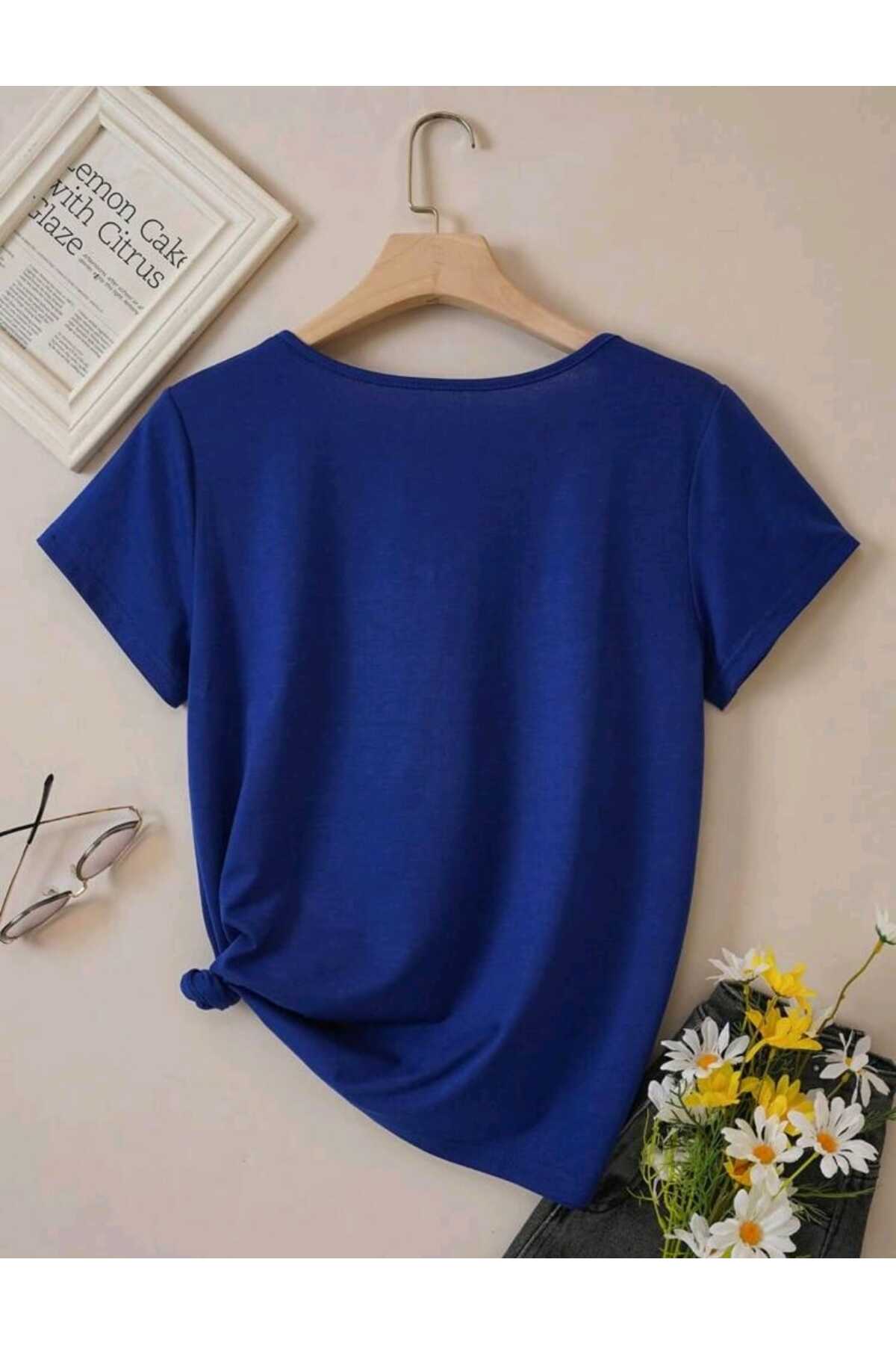 Kadın Yazlık V Yaka Tshirt Regular Fit Kalıp Düz Basic