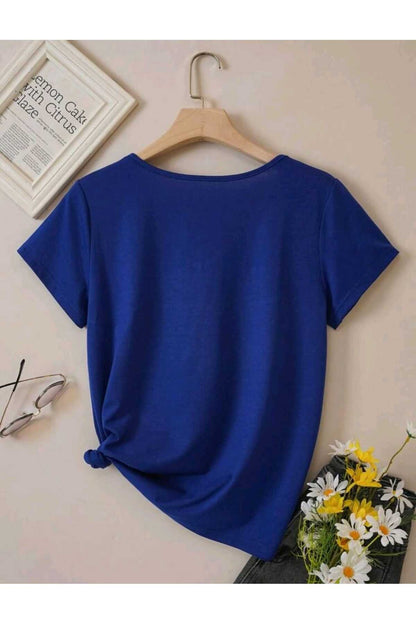 Kadın Yazlık V Yaka Tshirt Regular Fit Kalıp Düz Basic