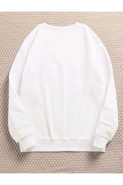 Çiçek Baskılı Bisiklet Yaka Pamuklu Sweatshirt
