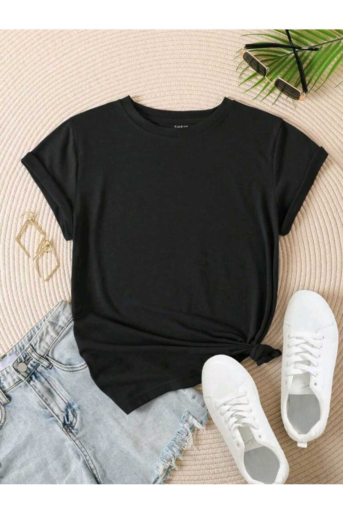 Düz Baskısız Basic Yazlık Kadın Tshirt