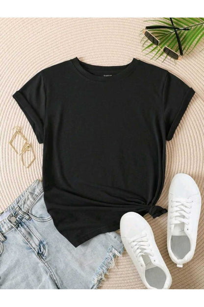 Düz Baskısız Basic Yazlık Kadın Tshirt