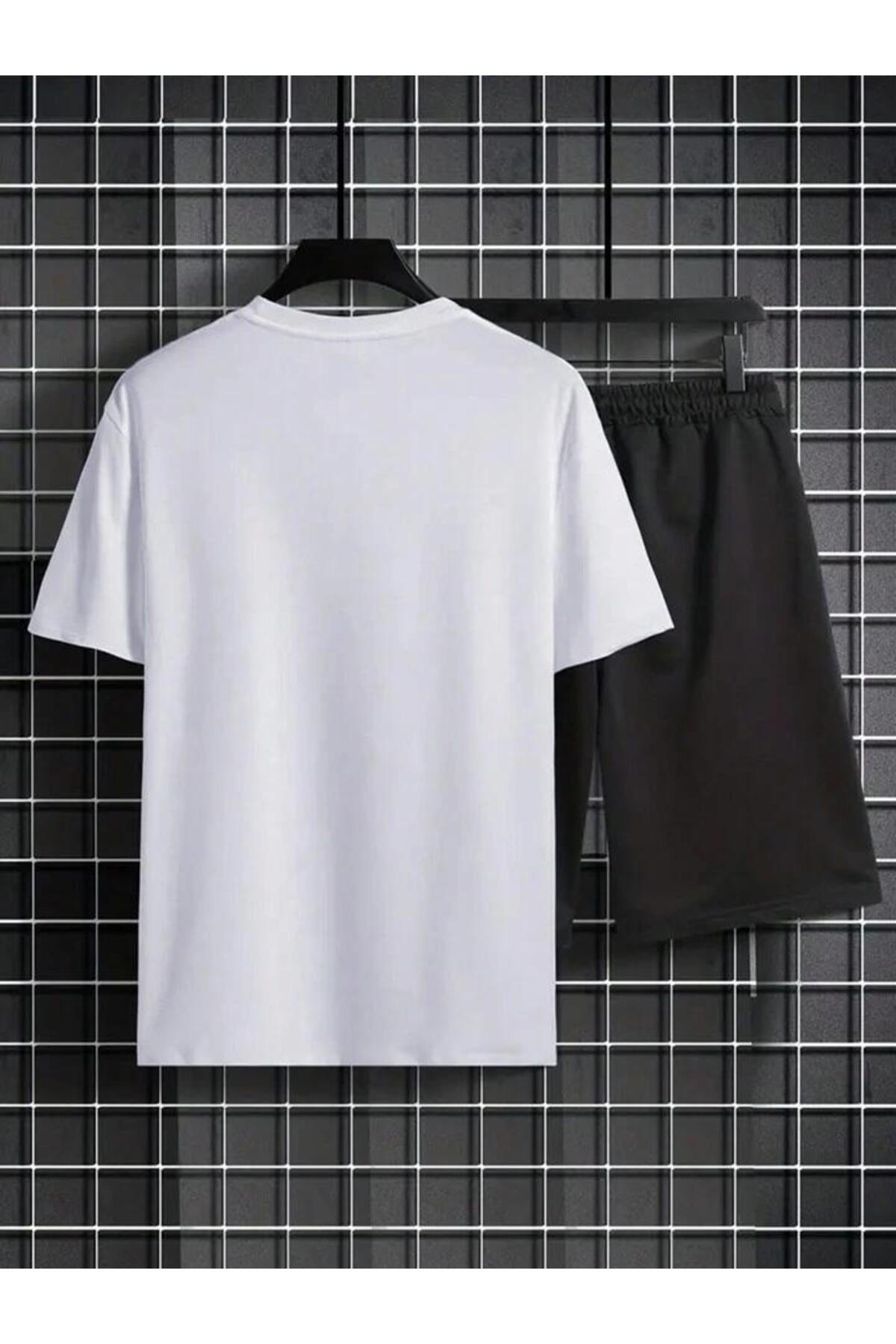Erkek Siyah CALİFORNİA Baskılı Oversize T-shirt Şort TAKIMI