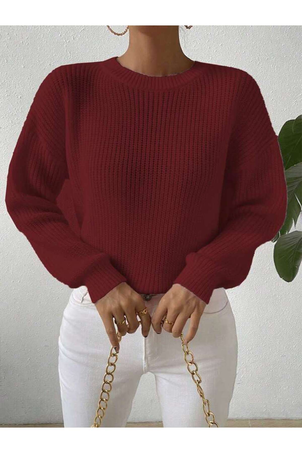 TRİKO Örme Oversize Bisiklet Yaka Kazak BTK