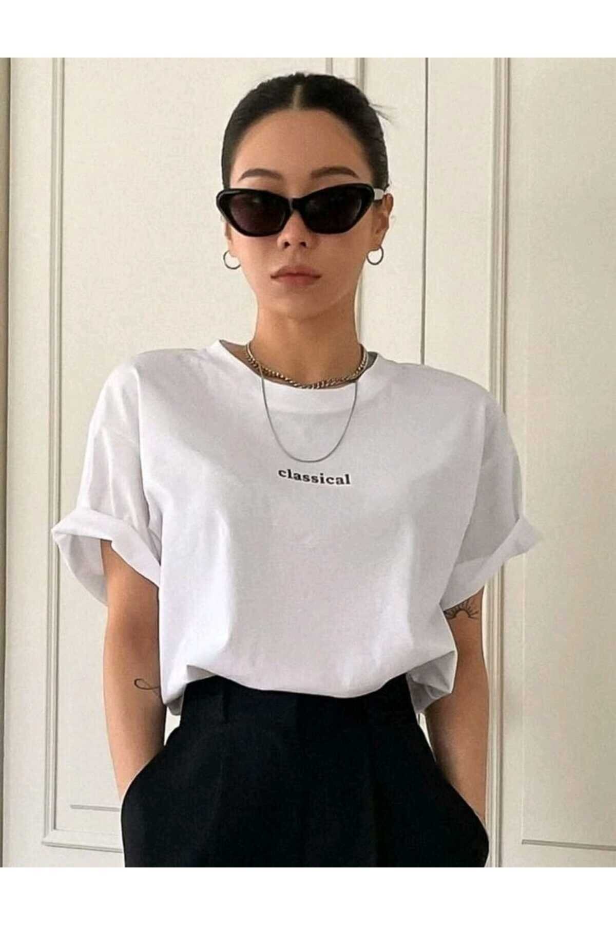 Classical Baskılı Bisiklet Yaka Pamuklu T-Shirt