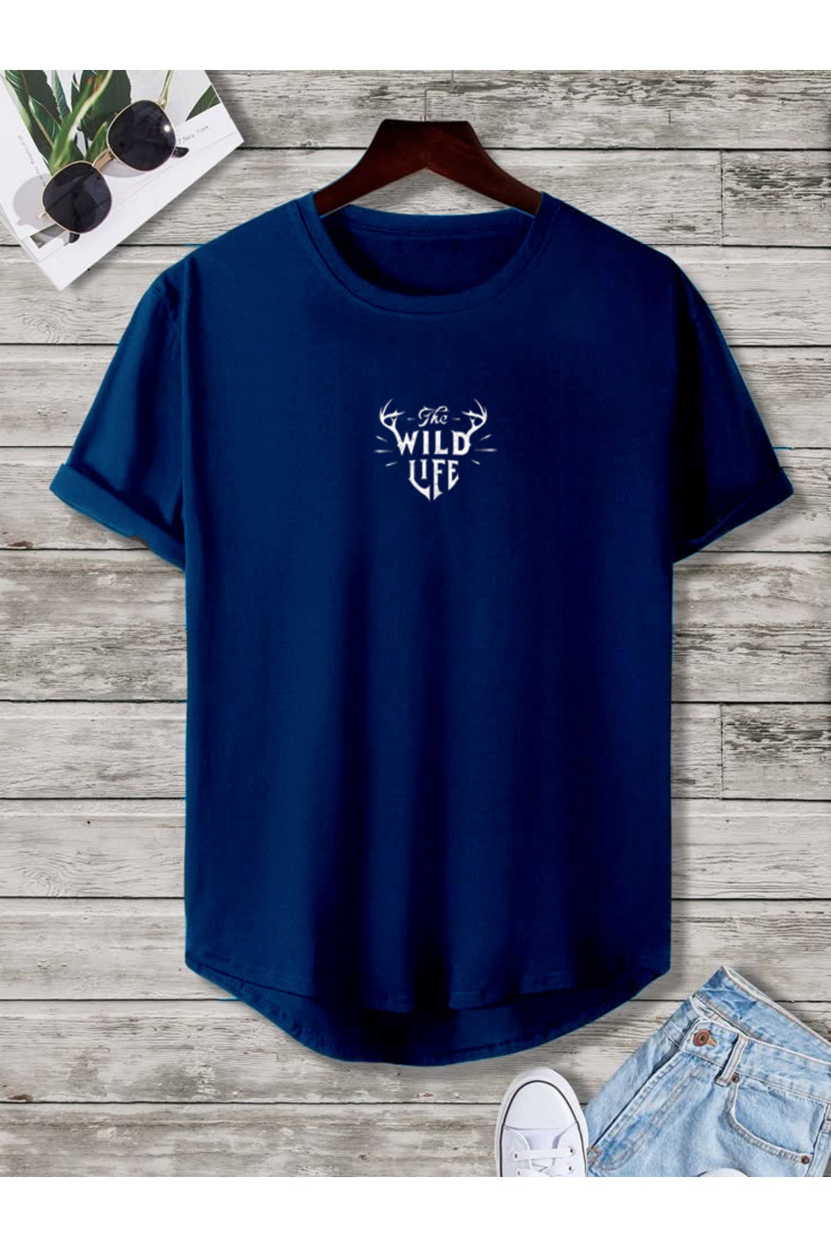 THE WILD LIFE Oval Etek Pamuklu Yazlık Unisex Tshirt Karışık Baskılı