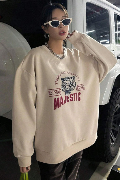 Majestic Baskılı Bisiklet Yaka Sweatshirt