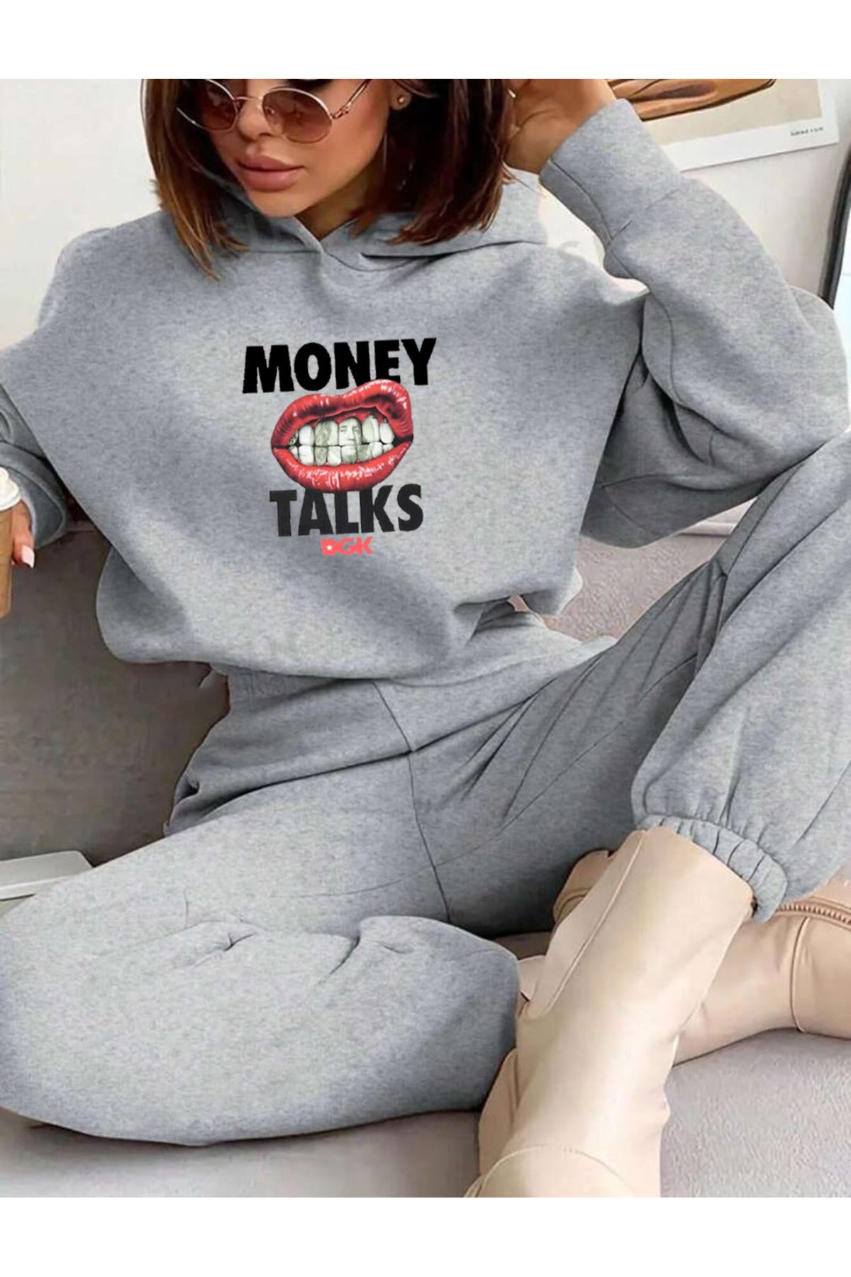 MONEY TALKS Alt Üst Eşofman Takımı Kapşonlu Kanguru Cepli