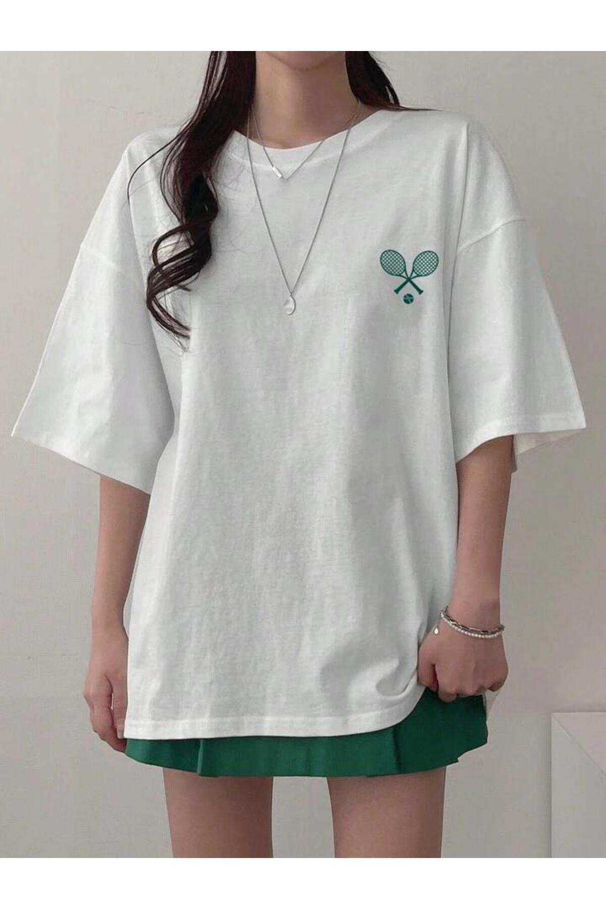 TENİS RAKET Baskılı Pamuklu Kısa Kol (Oversize) Tshirt