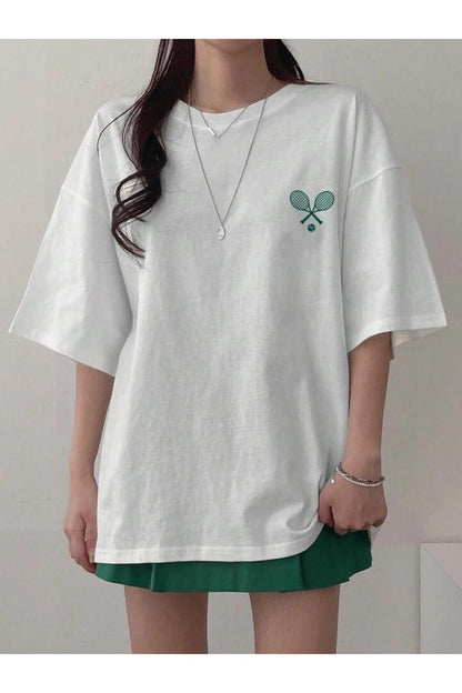 TENİS RAKET Baskılı Pamuklu Kısa Kol (Oversize) Tshirt