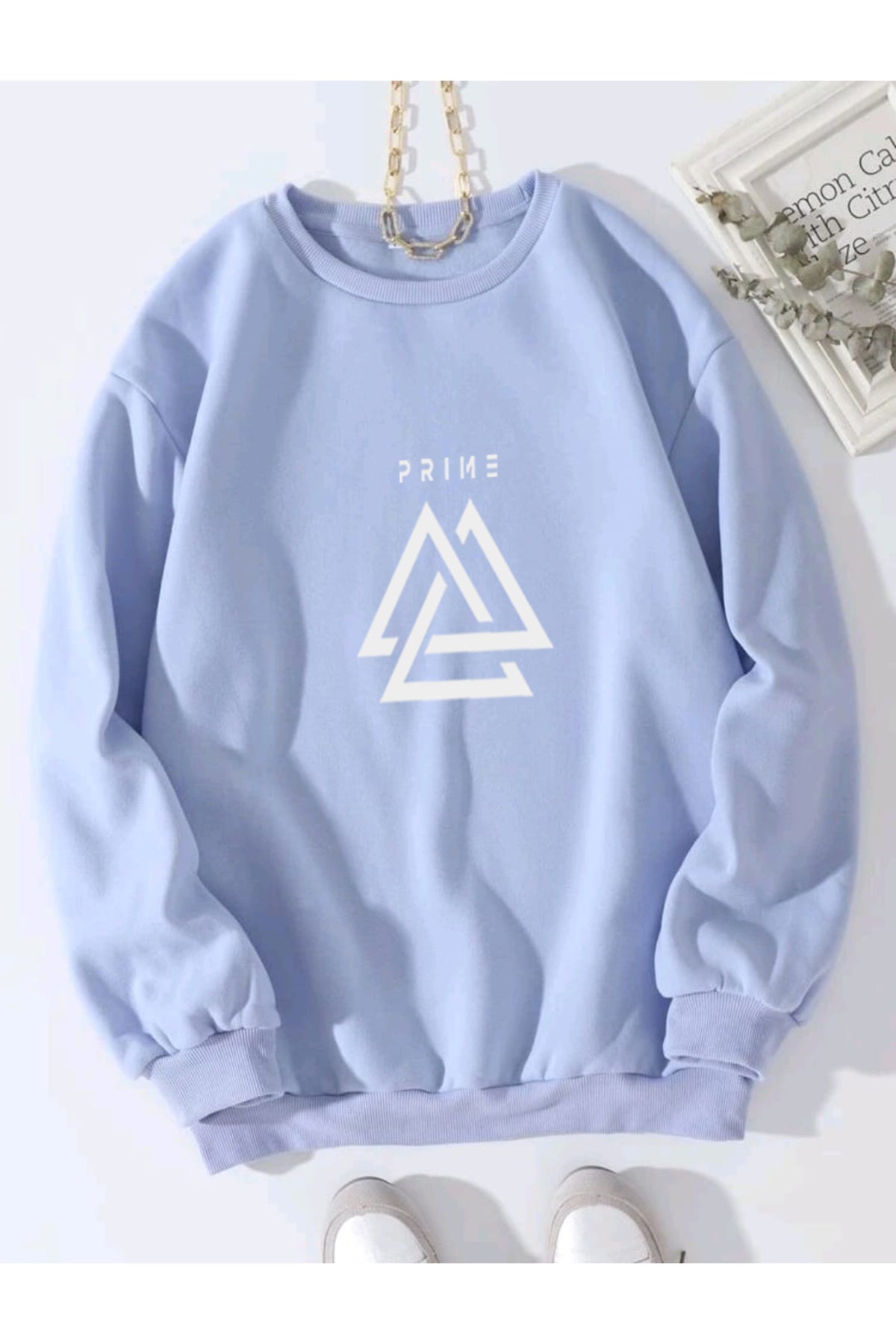 Prime Baskılı Bisiklet Yaka Sweatshirt