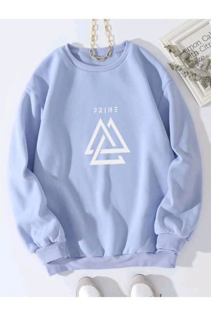 Prime Baskılı Bisiklet Yaka Sweatshirt