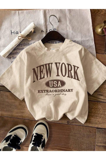 NEW YORK EXTRA BASKILI Pamuklu Kısa Kol (Oversize) Tshirt