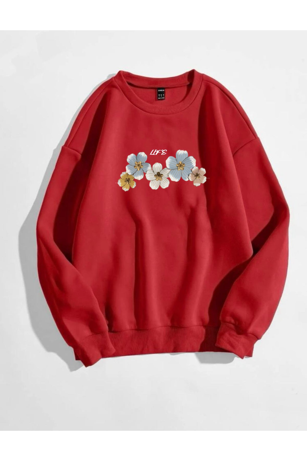 Life Menekşe Baskılı Bisiklet Yaka Sweatshirt