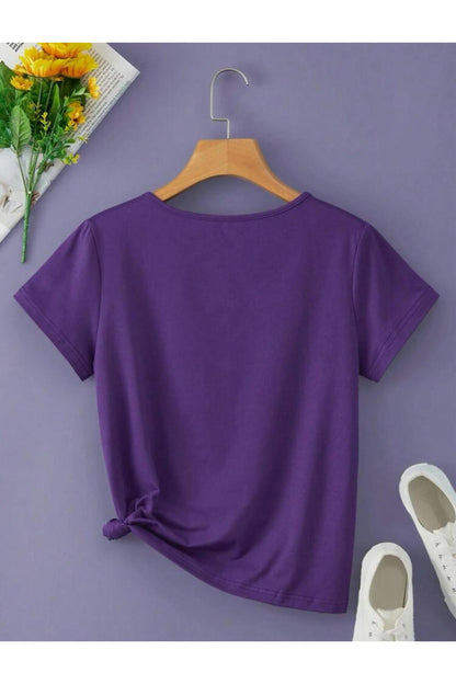 V Yaka Basic Çiçek Baskılı Pamuklu Tshirt (normal Kalıp)