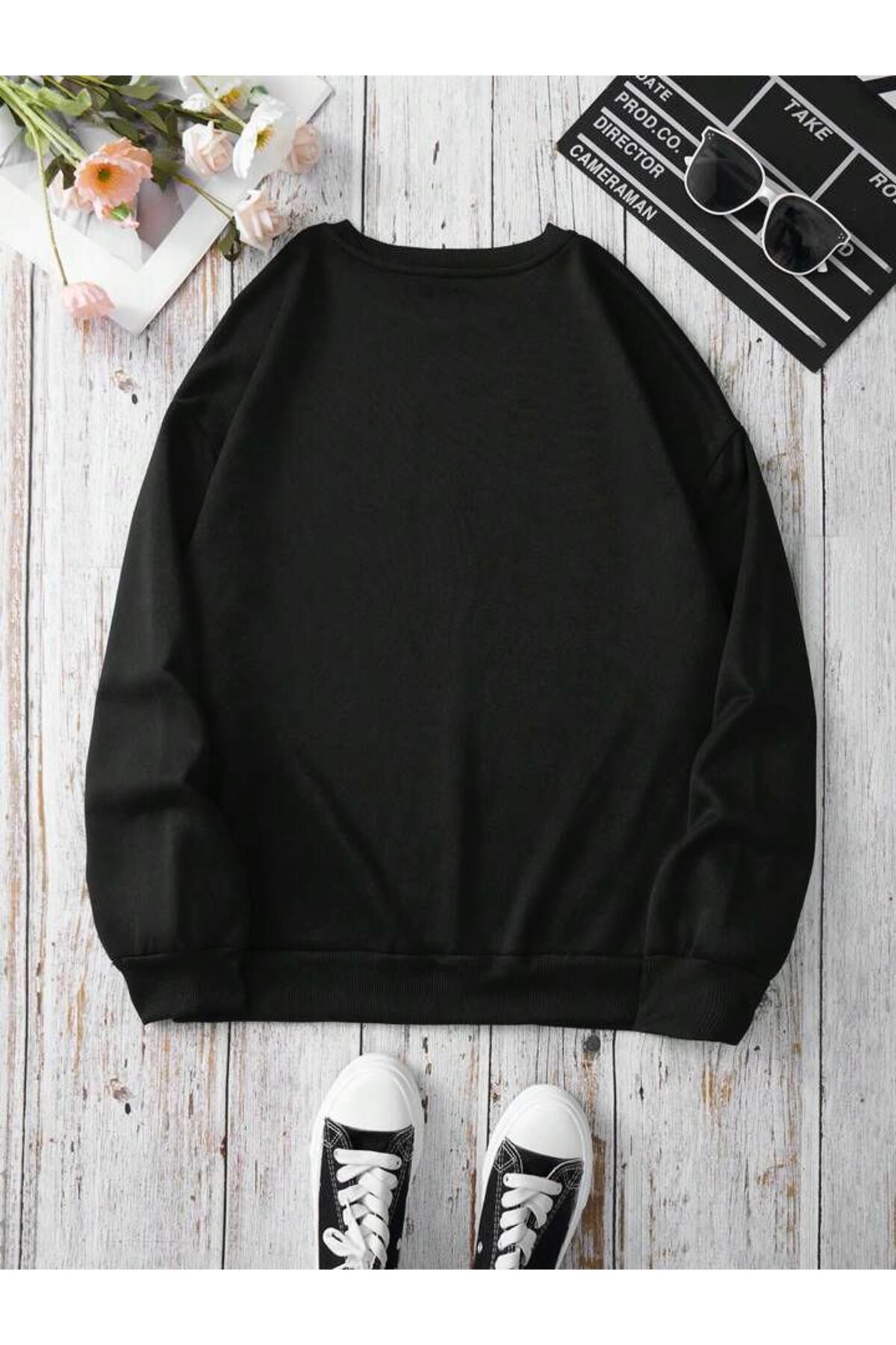 Siyah Karışık Bisiklet Yaka Sweatshirt Koleksiyonu