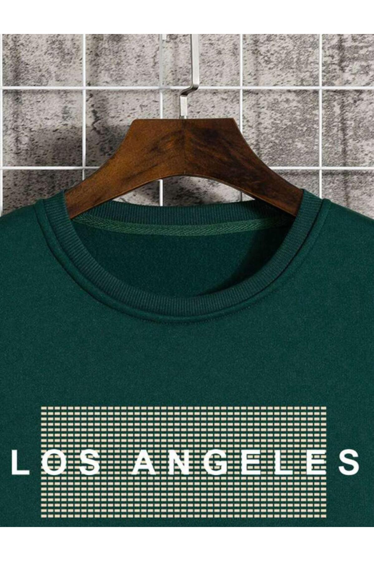 Los Angeles California Baskılı Bisiklet Yaka Pamuklu Sweatshirt