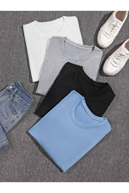 4 Adet Pamuklu Düz Oversize (Geniş Kalıp) T-SHİRT