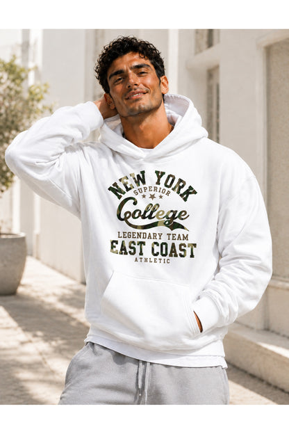 College New York Üç İplik Penye Erkek Kapşonlu Sweatshirt Oversize