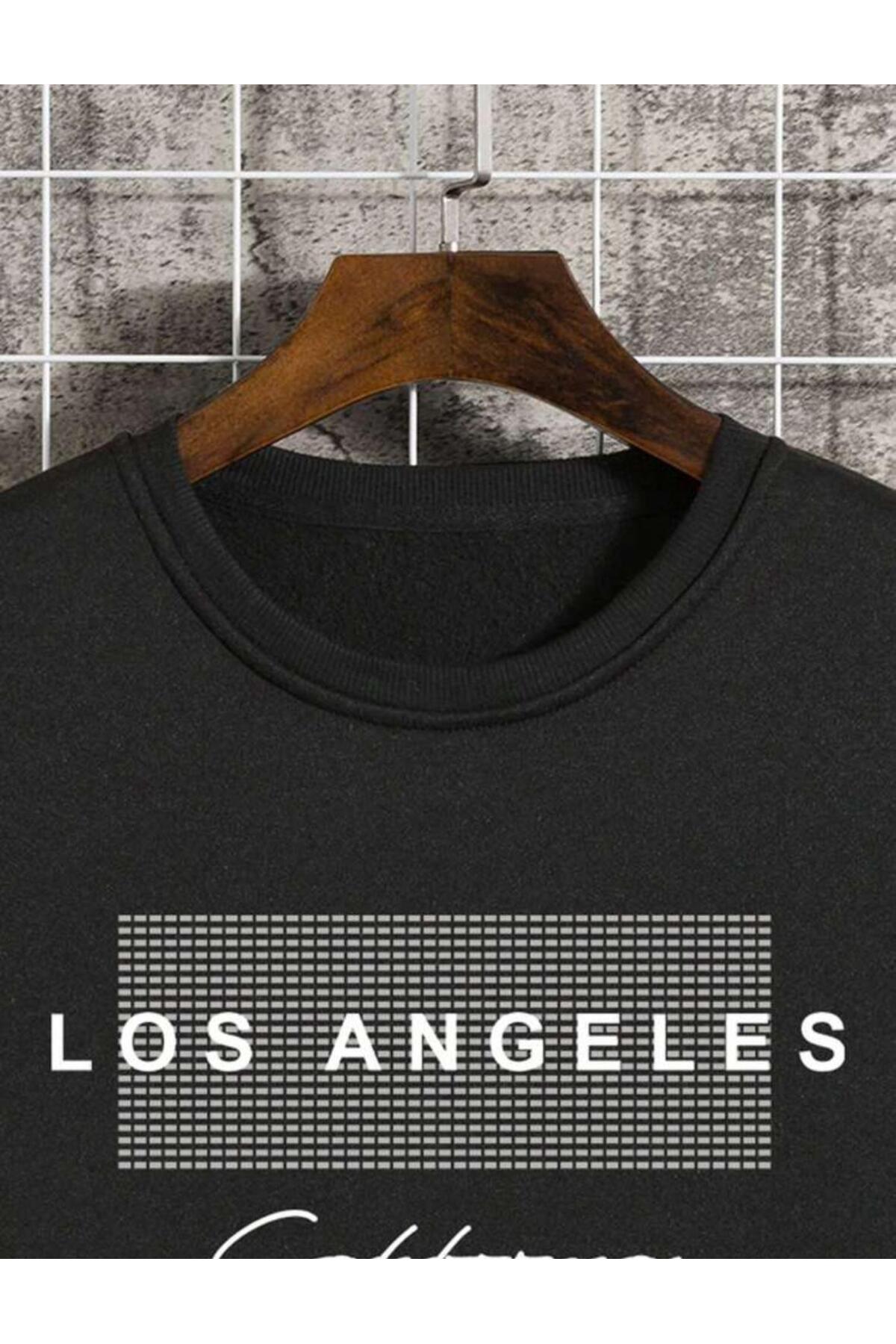 Los Angeles California Baskılı Bisiklet Yaka Pamuklu Sweatshirt