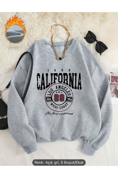 CALIFORNIA BASKILI BİSİKLET YAKA SWEATSHİRT