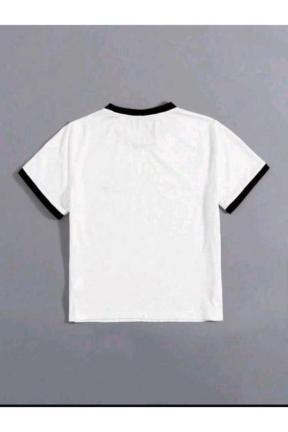 Tişört ( KARIŞIK BASKILI ) Biye Kol Detaylı Yazlık Pamuklu T-shirt