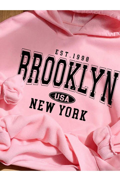 EST.1998 BROOKLYN Baskılı Oversize Kalıp KAPŞONLU Sweatshirt