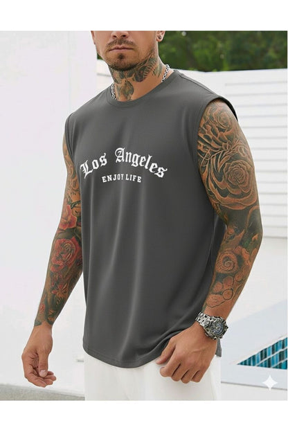 LOS ANGELES ENJOY LIFE Baskılı Erkek Sıfır Kol Sporcu Tshirt