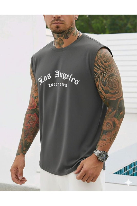 LOS ANGELES ENJOY LIFE Baskılı Erkek Sıfır Kol Sporcu Tshirt