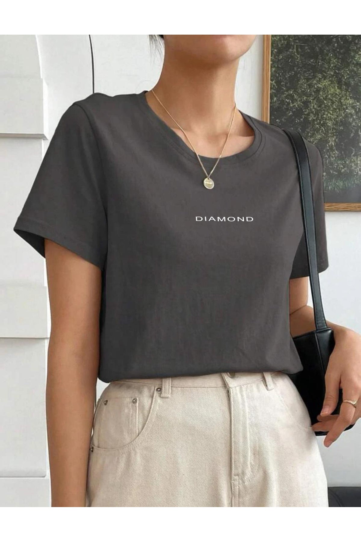 DIAMOND Oversize Bisiklet Yaka Pamuklu T-SHİRT