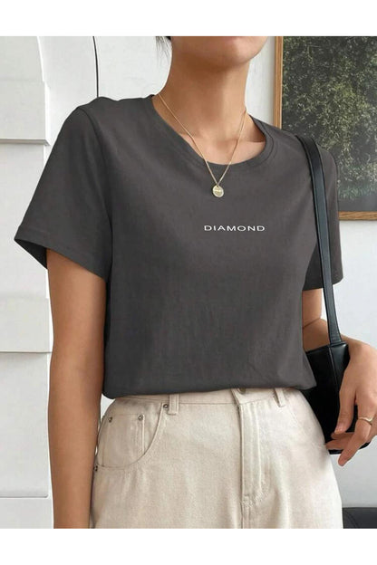 DIAMOND Oversize Bisiklet Yaka Pamuklu T-SHİRT