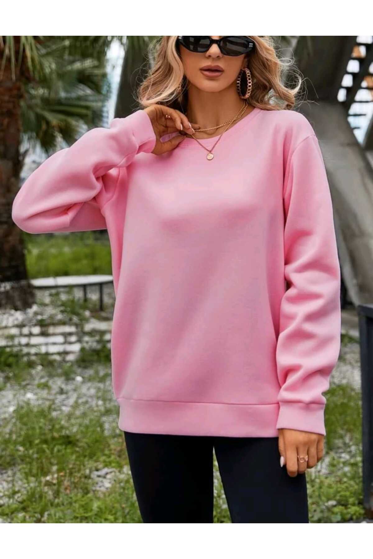 Bisiklet Yaka Sweatshirt Düz Baskısız ( SOFT ) Geniş Kalıp