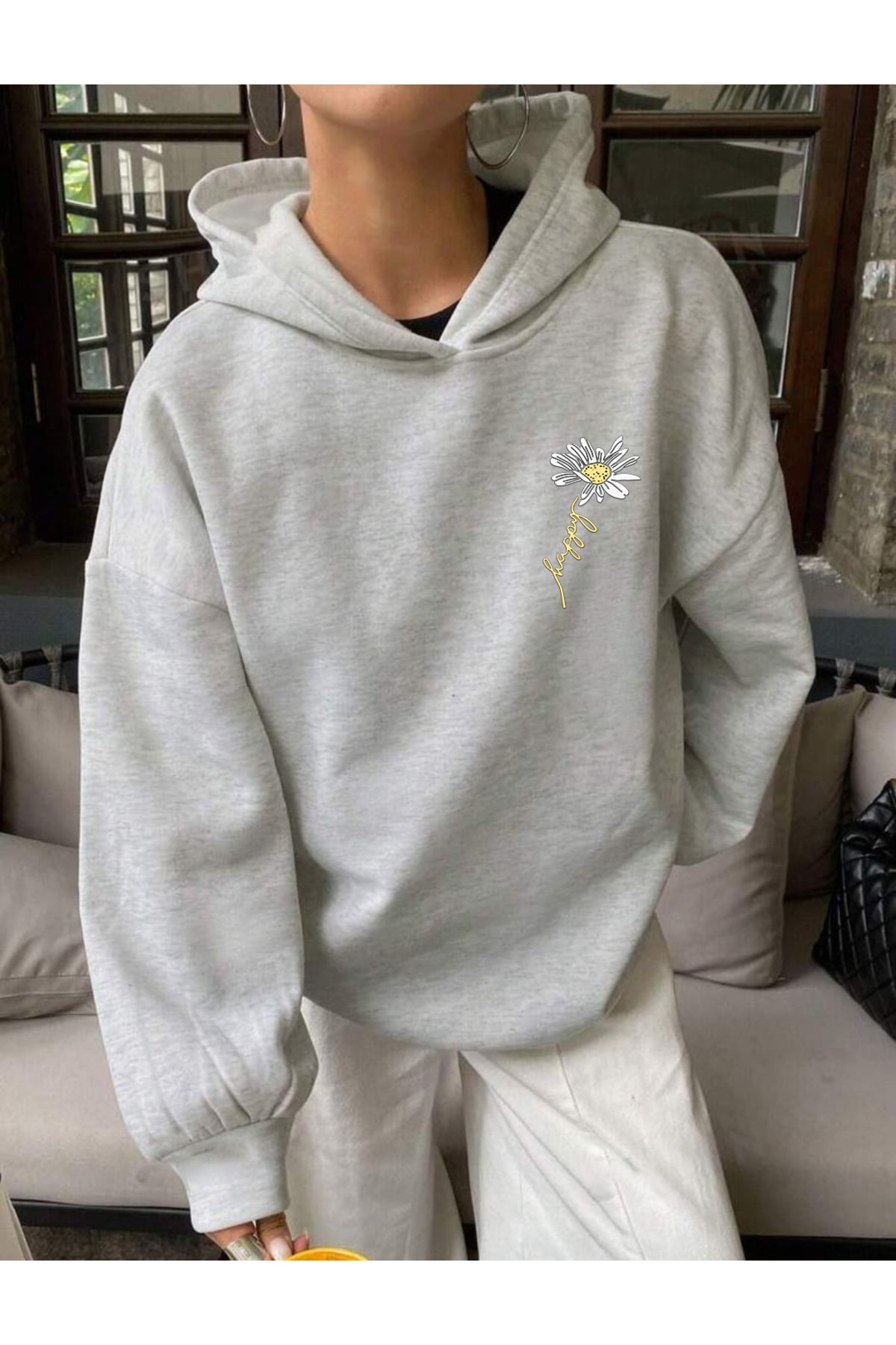 Oversize Kapüşonlu (PAPATYA) Sweatshirt