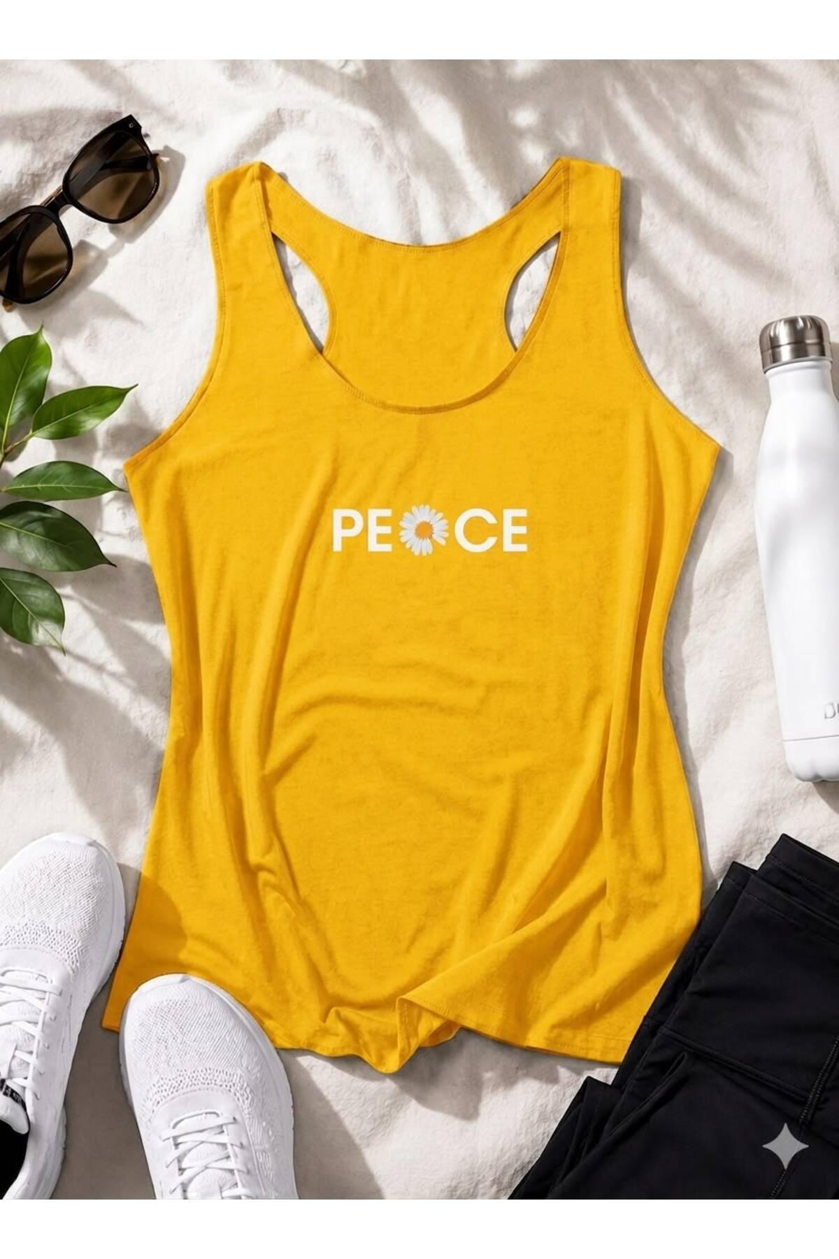 PEACE Baskılı Kadın (YÜZÜCÜ) Model Slim Fit Askılı Tshirt