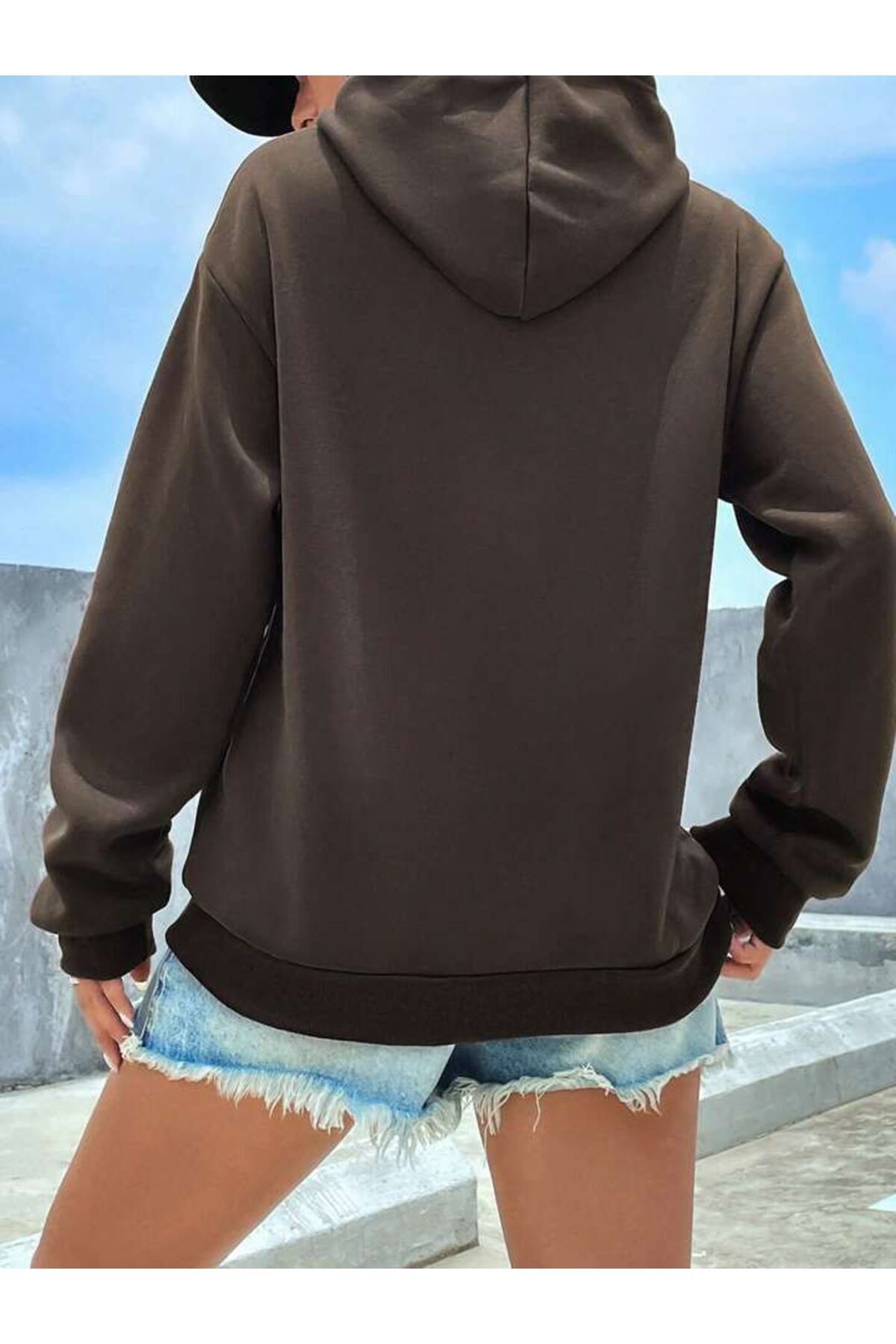 DÜZ KAPÜŞONLU OVERSİZE SWEATSHİRT