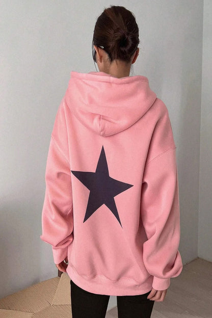 STAR Baskılı Oversize Kapşonlu Sweatshirt