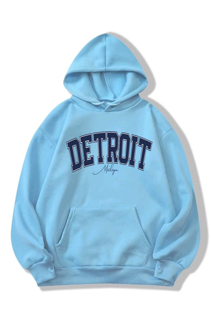 Detroıt Baskılı Oversize Hoodie Kapşonlu Sweatshirt