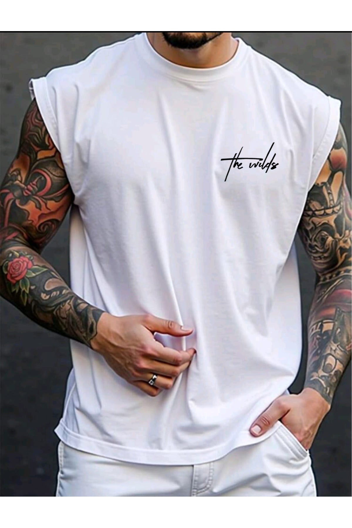THE WILD Baskılı Kolsuz tshirt Erkek Sıfır Kol Giyim Spor Giyim Oversize T-SHİRT