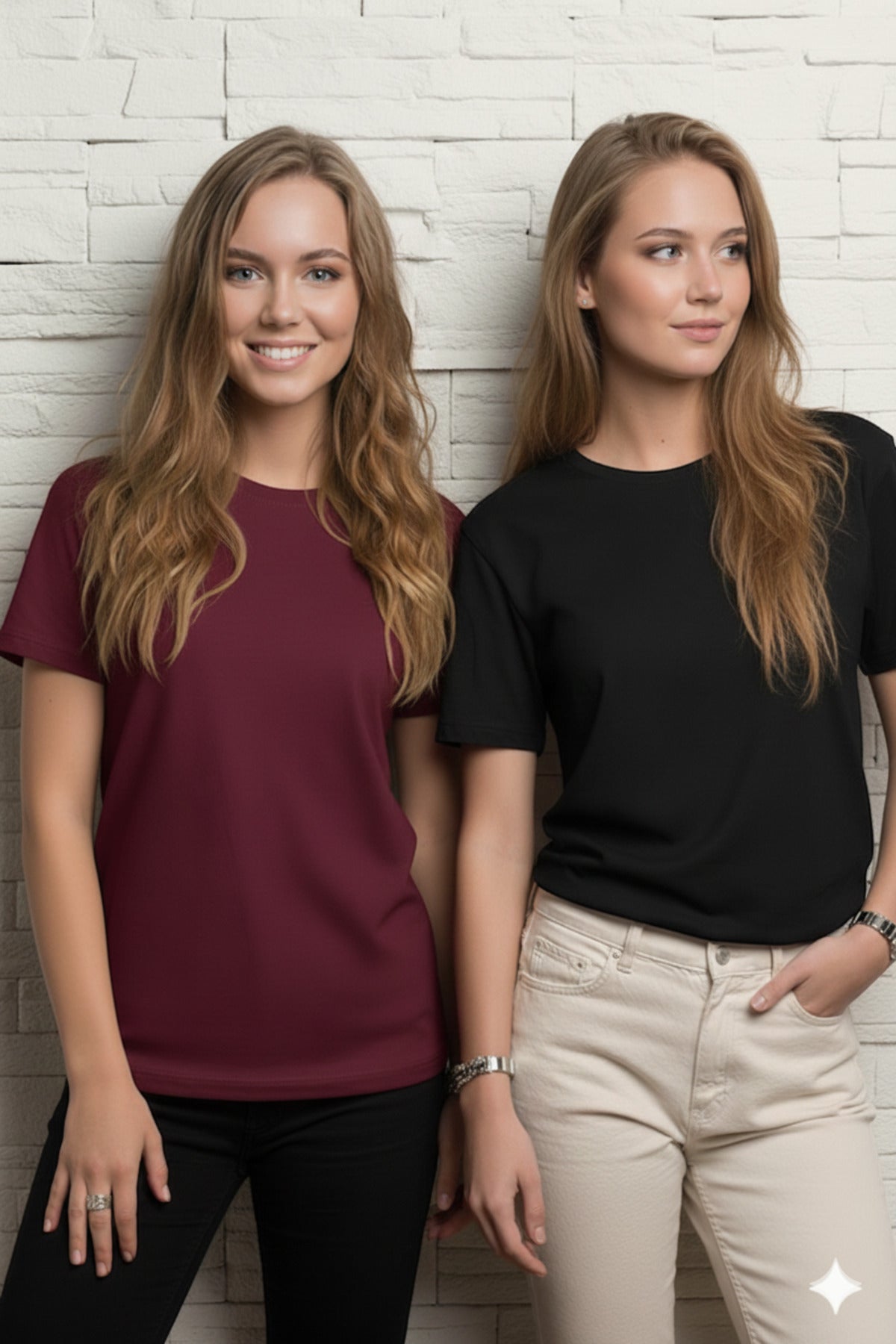 2'li Paket Kadın Regular Kalıp Pamuklu Bisiklet Yaka Basic T-Shirt