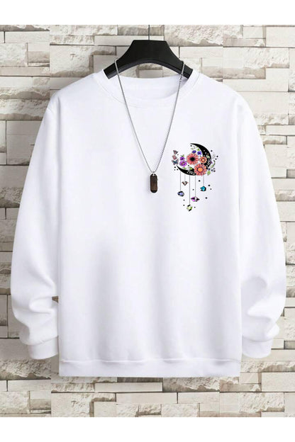 MOON Baskılı Oversize Kalıp Bisiklet Yaka Sweatshirt