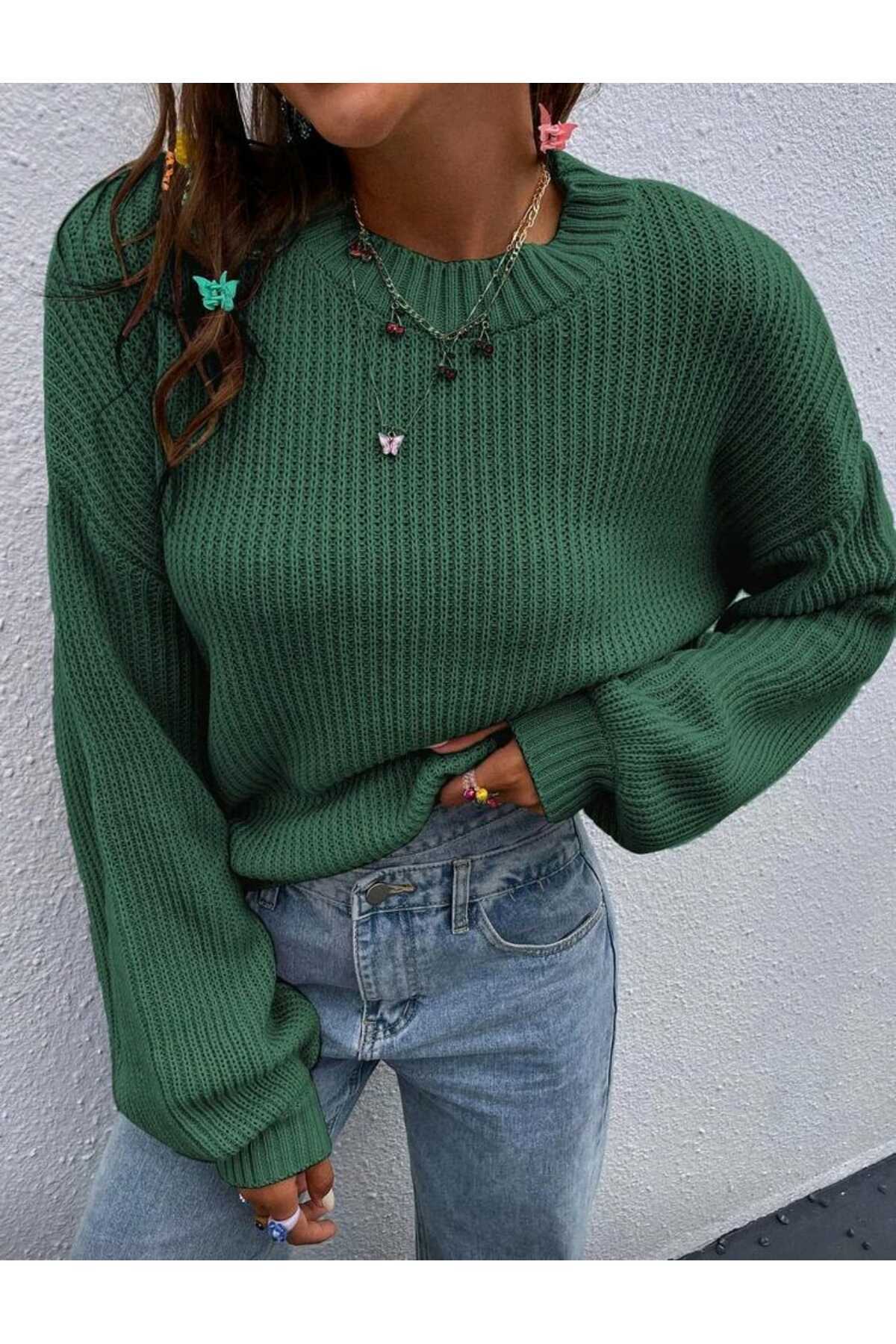 TRİKO Örme Oversize Bisiklet Yaka Kazak Yeni BTK
