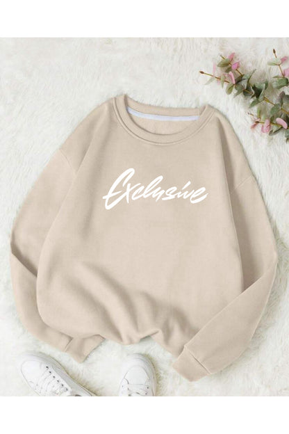 Exclusive Baskılı Oversize Bisiklet Yaka Sweatshirt